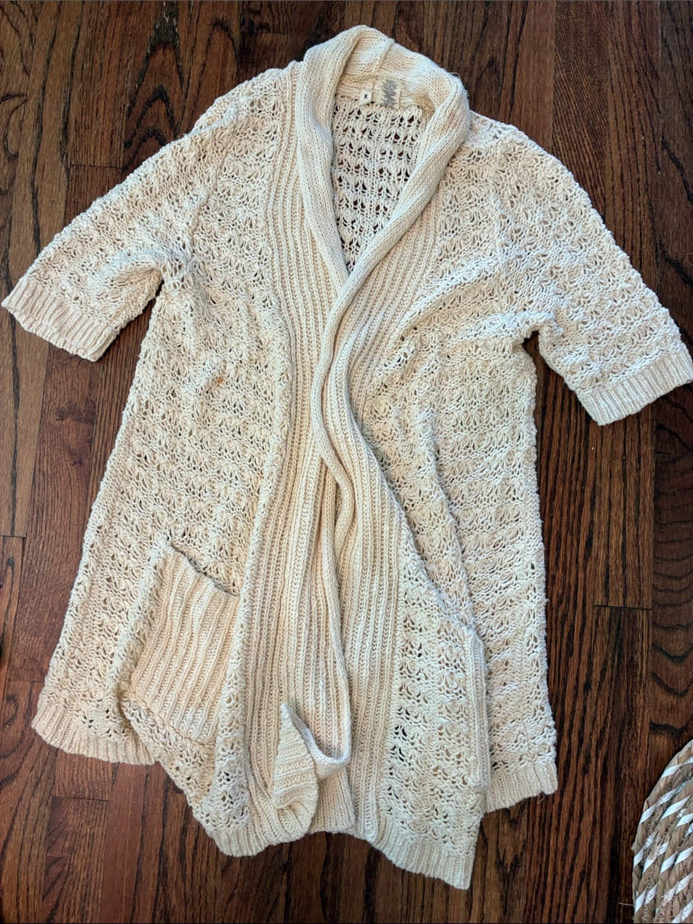 ANTHRO Women's Cream Open-Knit Shawl Collar Cardigan